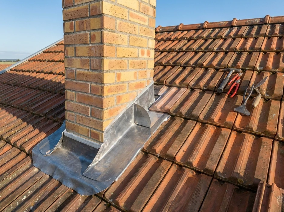 Travaux de couverture sur toit en tuiles canal terre cuite