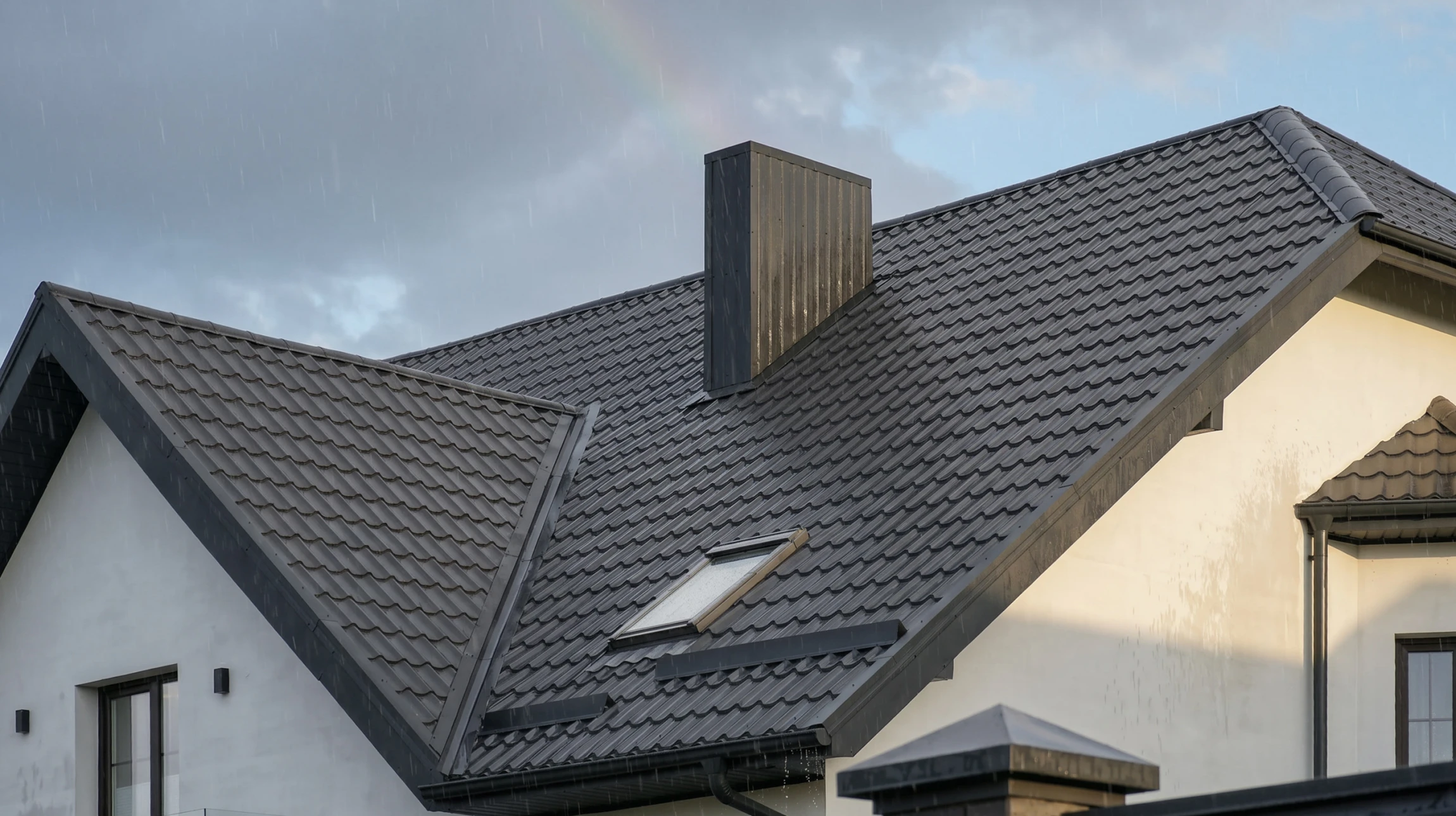 Plafond endommagé avec ouverture béante révélant canalisations apparentes et dégâts des eaux